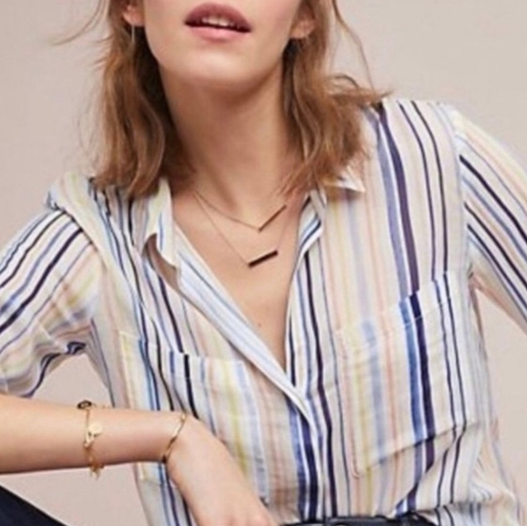Anthro Cloth & Stone Blouse Watercolor Stripes Lightweight Semi-Sheer XS - Picture 2 of 8